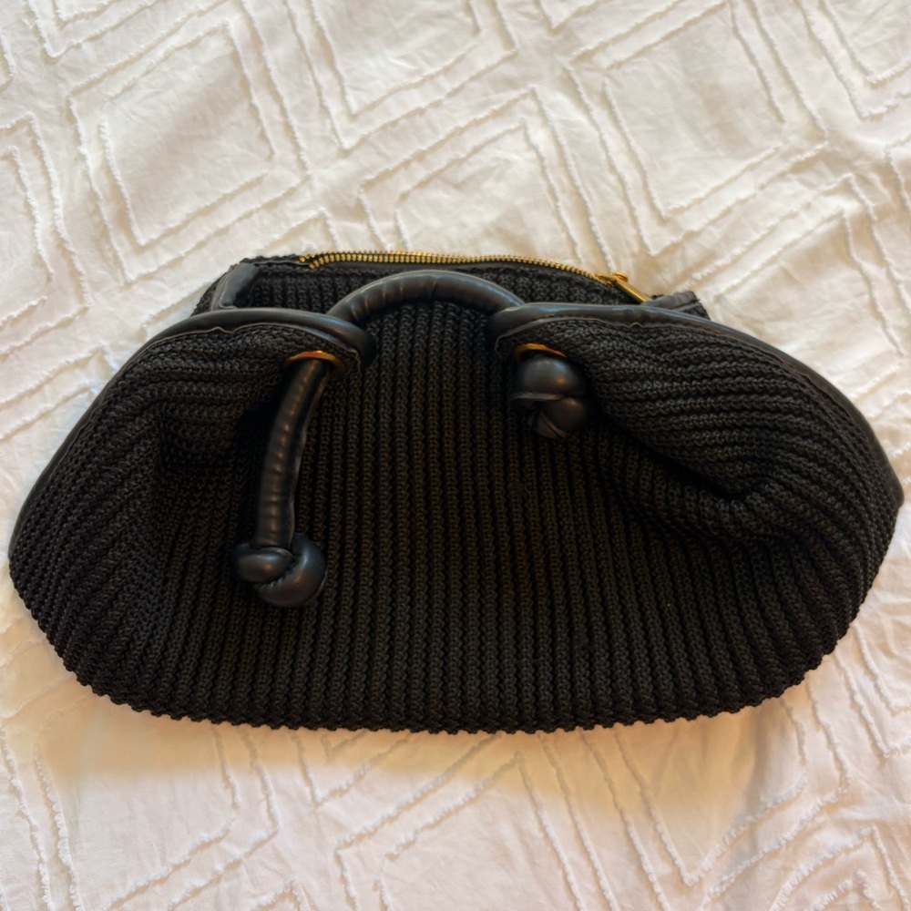 Black Knit Handbag with Top Handles